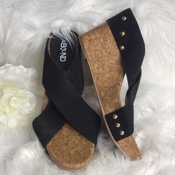 Used Abound Black Criss Cross Fabric Studded Wedges, 9.5M - Picture 1 of 15